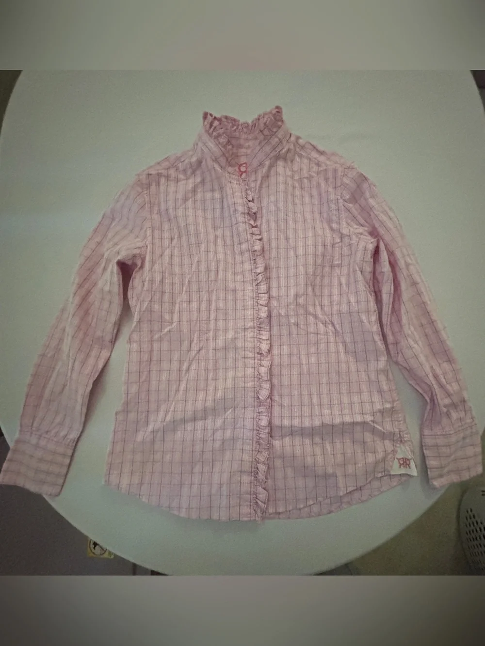 Double R by Ravi Ratan Pink Floral Ruffle Button-Down Shirt Women’s Med - Picture 4 of 15